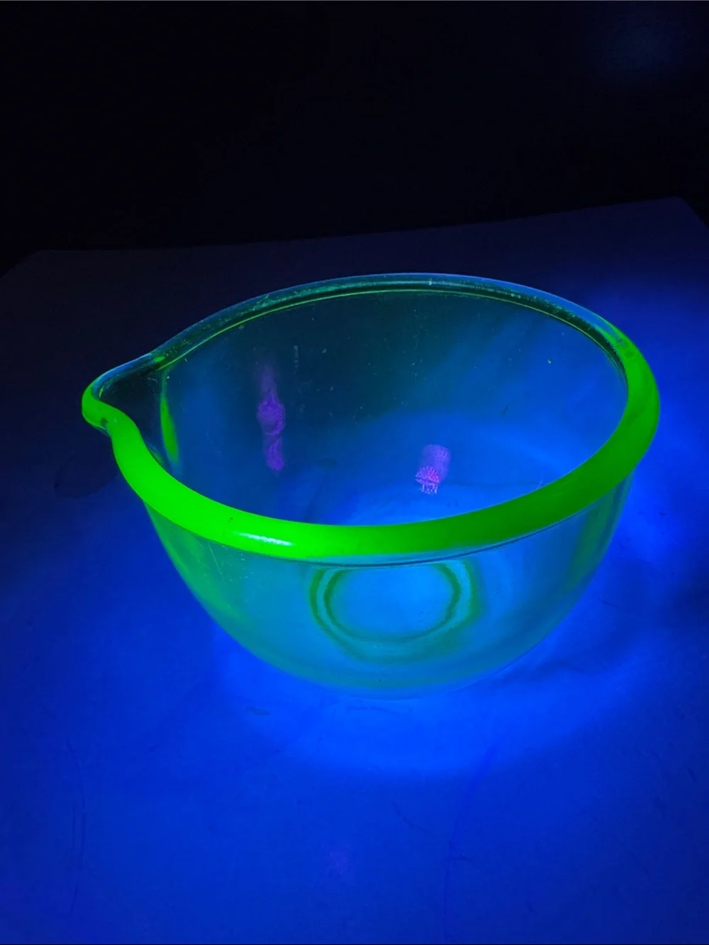 Uranium Green Glass Small Mixing Bowl with Pour Spout 4” diameter